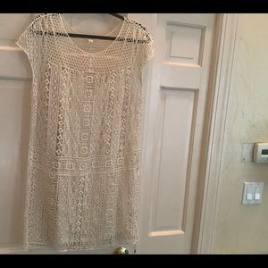 Beautiful open weave off white dress with slip.
